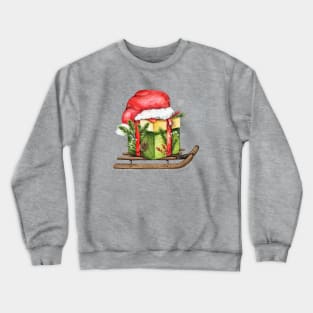 Snowy Vintage Sleigh with Gift and Santa Hat Christmas Crewneck Sweatshirt